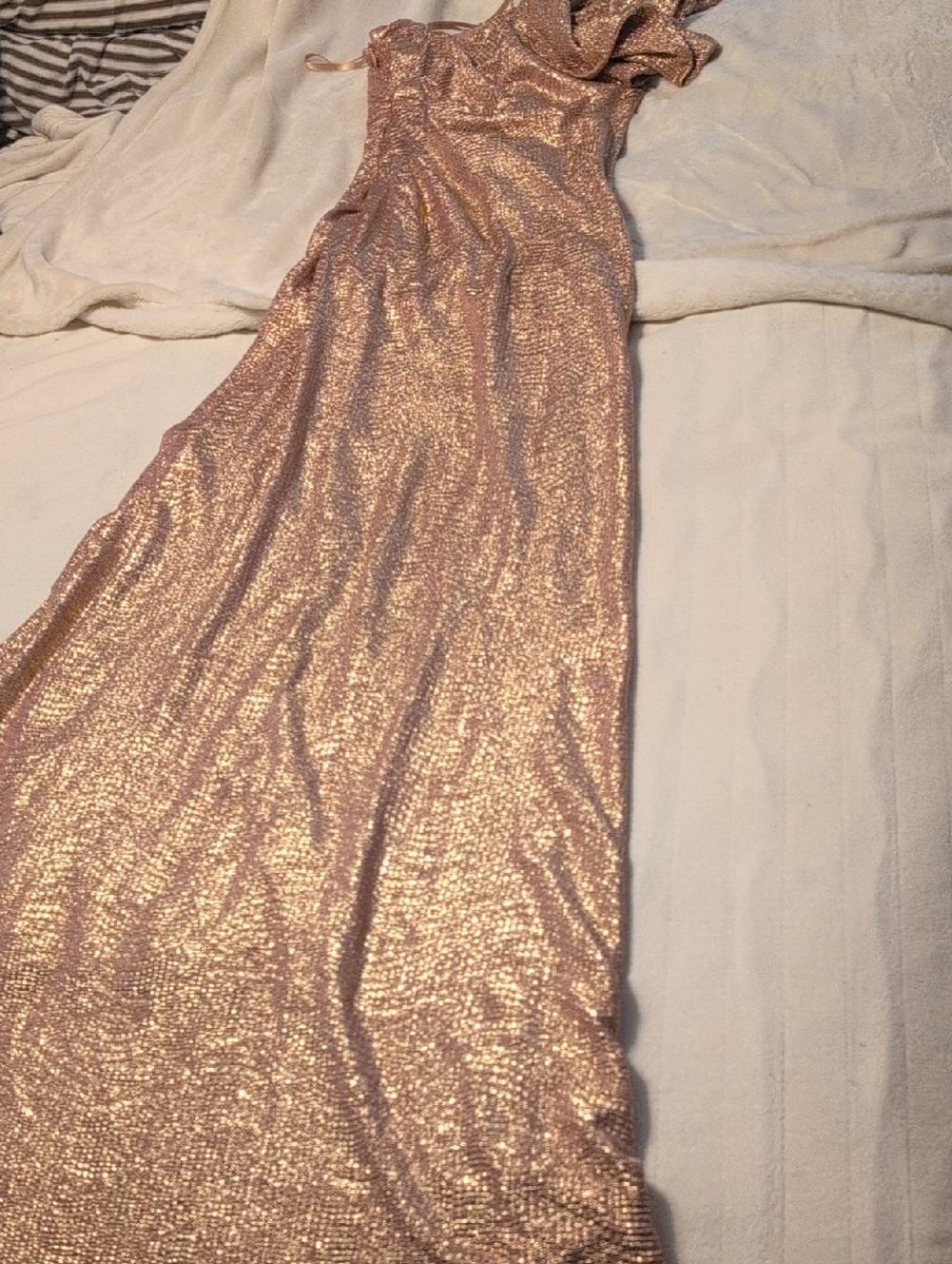 Hailey For Adrianna Pappell Rose Gold Shimmer Maxi Dress